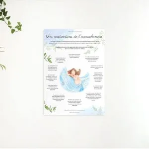 Affiche de préparation à l'accouchement physiologique pour jeune maman, doula ou sage-femme : La gestion des contractions