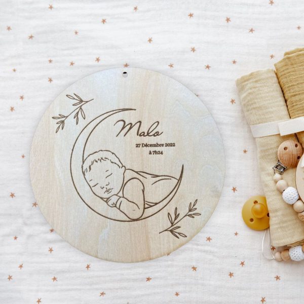 Gravure de naissance bébé sur mesure portrait personnalisé Bonne nuit mon ange bois de tilleul
