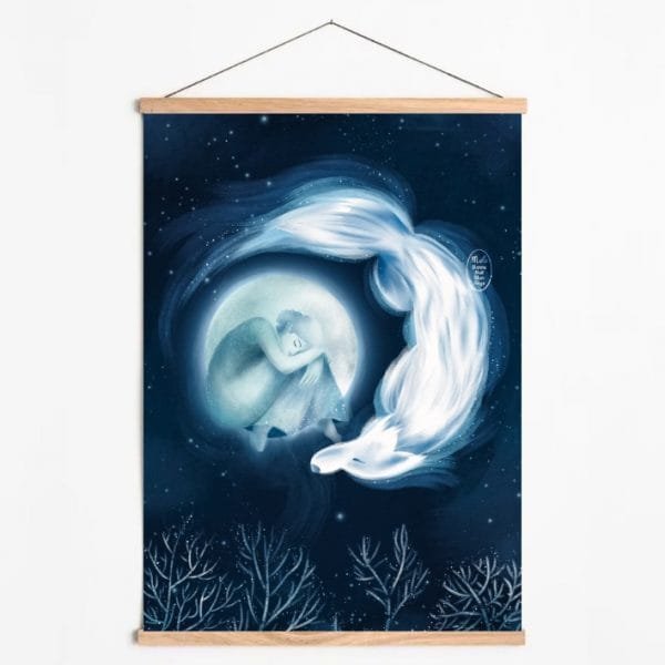 La lune du loup pleine lune janvier artiste française tirage d'at louve pleines lunes full moon wolf bonne nuit mon ange affiche poster illustration dessin