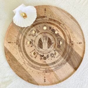 Calendrier perpétuel artisanal avec cycle lunaire et astrologique