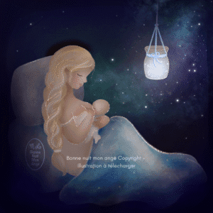 Mère veilleuse bonne nuit mon ange illustration à télécharger copyright 2025 tous droits réservés maman bébé mois d'or postnatal postpartum douceur amour tendresse