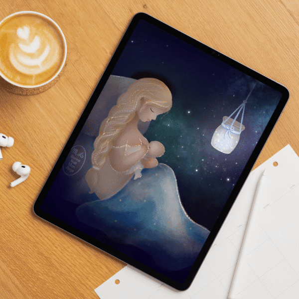 Mère veilleuse bonne nuit mon ange illustration à télécharger copyright 2025 tous droits réservés maman bébé mois d'or postnatal postpartum douceur amour tendresse download jpeg