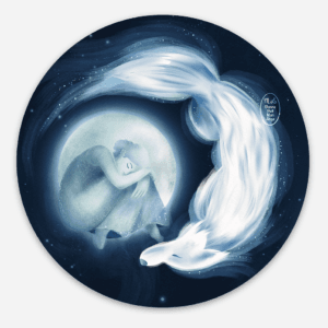 Fille de la lune - lune de la louve - lune du loup - féminin sacré - femme sauvage - femme louve - reliée à la lune - cycle lunaire - cycle menstruel bonne nuit mon ange maude Ewing Liotard autocollant sticker vinyle