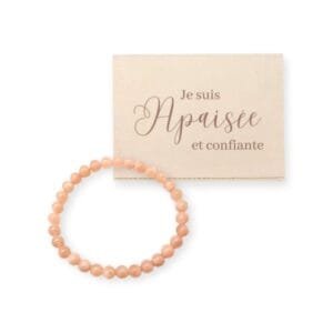 bracelet en pierre de lune rose pour accompagner et célébrer la grossesse la maternité 9 mois cadeau à offrir future maman apaisement sérénité amour inconditionnel lithothérapie qualité A