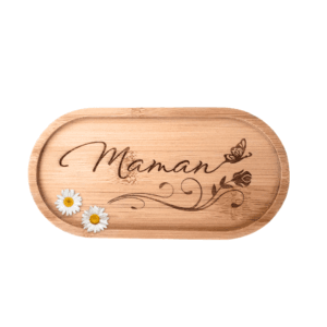 plateau bambou tasse café tisane thé gravé en France maman fête des mères cadeau artisanat papillon