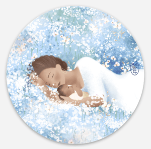La bulle l'été postpartum postnatal maman bébé célébrer mois d'or fleurs fleuri bonne nuit mon ange vinyle doula tendresse amour maternel
